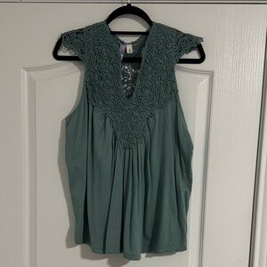 Lace Trim Green Top